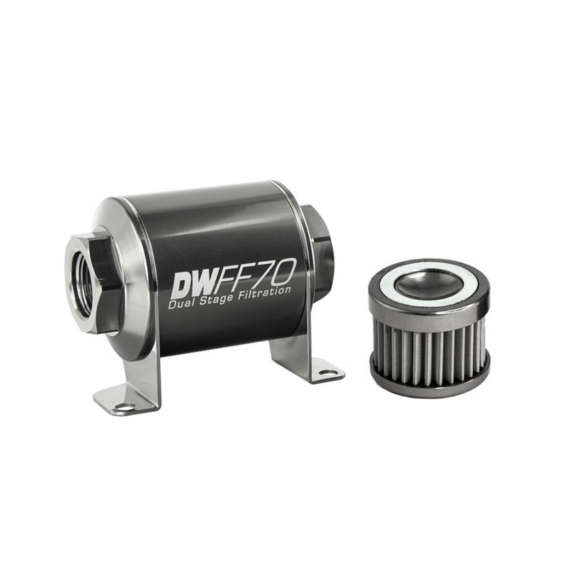 DeatschWerks Stainless Steel 8AN 40 Micron Universal Inline Fuel Filter Housing Kit (70mm) thumbnail 2