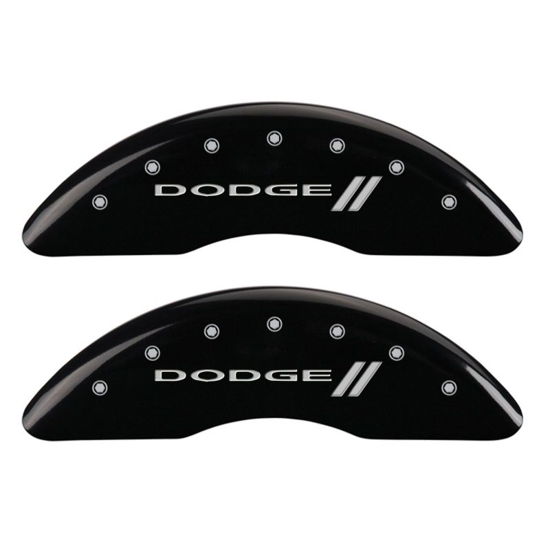 MGP 4 Caliper Covers Engraved Front & Rear With stripes/Dodge Black finish silver ch thumbnail 4