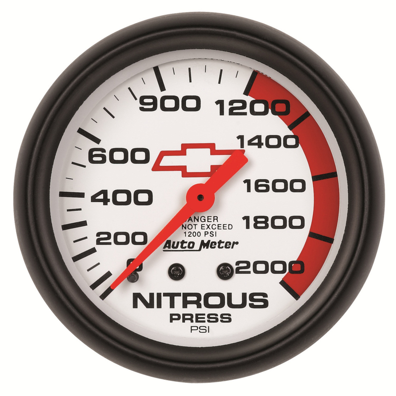 AutoMeter Gauge Nitrous Pressure 2-5/8in. 2000PSI Mechanical Chevy Red Bowtie White thumbnail 8
