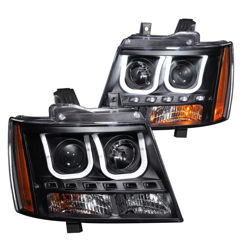 ANZO 2007-2013 Chevrolet Avalanche Projector Headlights w/ U-Bar Black thumbnail 6