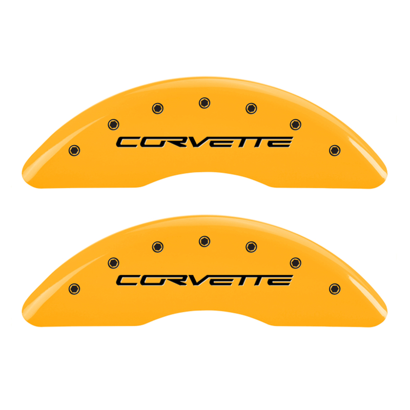 MGP 4 Caliper Covers Engraved Front & Rear C6/Corvette Yellow finish black ch thumbnail 4