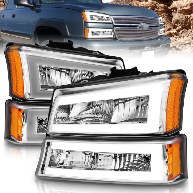 ANZO 2003-2006 Chevrolet Silverado 1500 Crystal Headlights w/ Light Bar Chrome Housing thumbnail 9