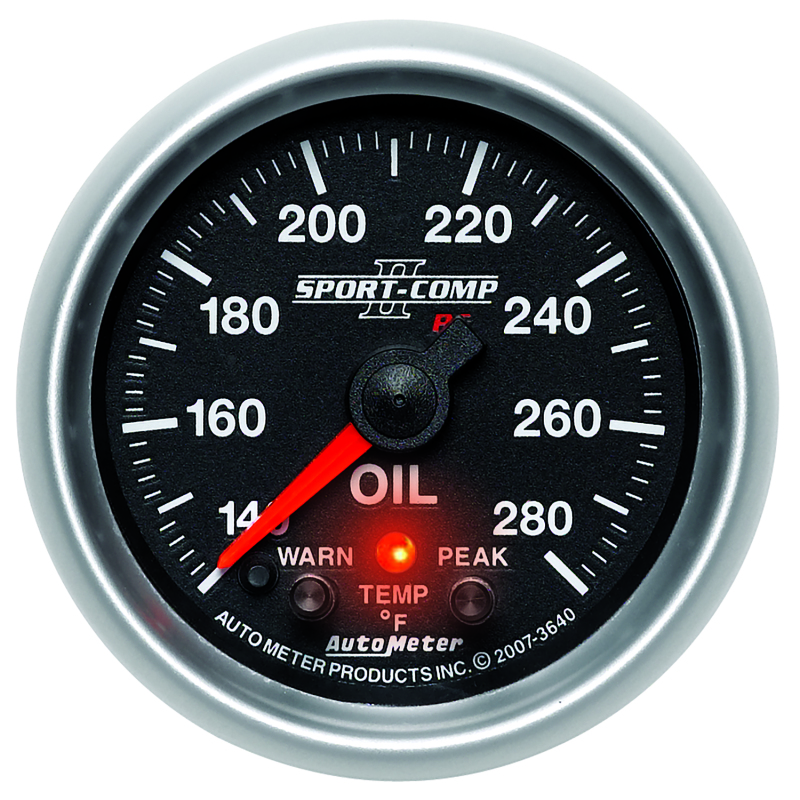 Autometer Sport-Comp II 52.4mm 140-280 Deg F Oil Temperature Peak & Warn w/ Electronic Control Gauge