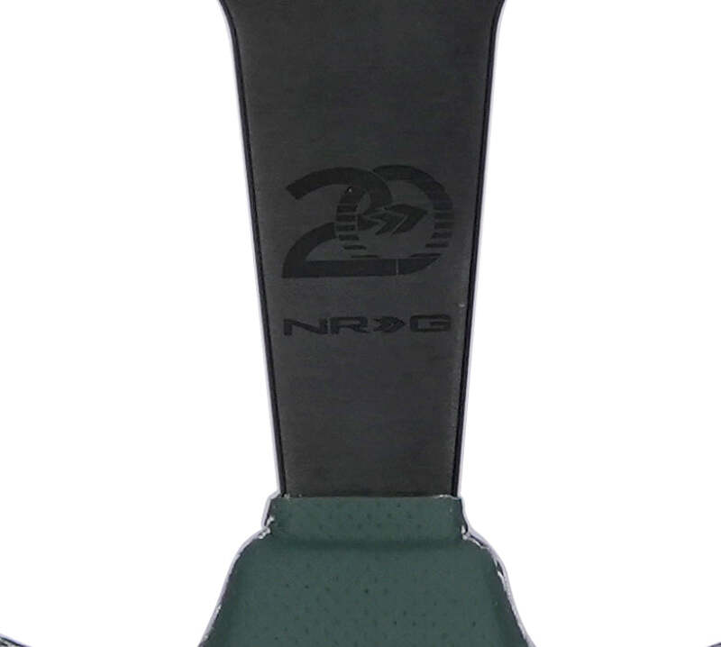 NRG Steering Wheel 1.5in Dish 350mm Black Perforated Leather - Emerald Stitching - Reinforced Spoke thumbnail 9