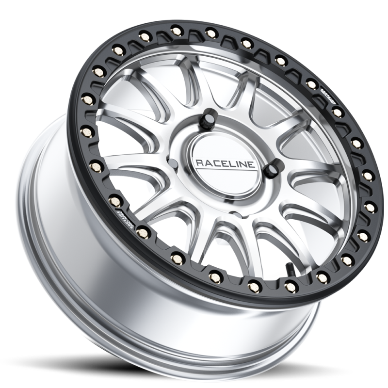 Raceline A14SB Alpha 15x7in/4x156 BP/10mm Offset/132.5mm Bore - Silver & Blk Ring Beadlock Wheel thumbnail 6