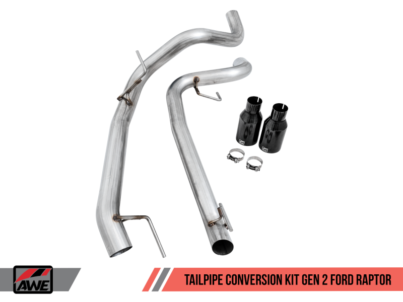 AWE Tuning 2017+ Ford Raptor Tailpipe Conversion Kit w/ Diamond Black Tips thumbnail 3