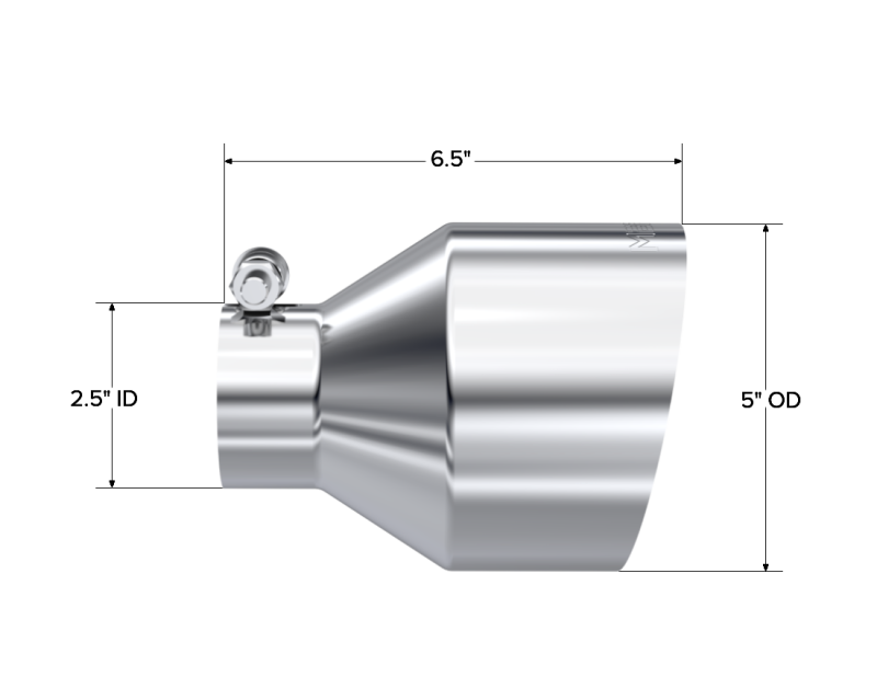 MBRP Universal T304 Stainless Steel Tip 2.5in ID / 5in OD Out / 6.5in Length Angle Cut Single Wall thumbnail 4