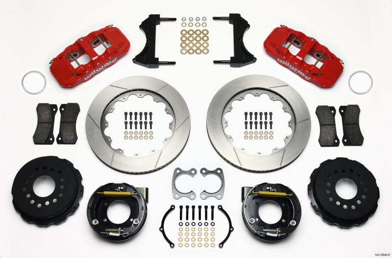 Wilwood AERO4 Rear P-Brake Kit 14.00in Red Small Ford 2.66in Offset
