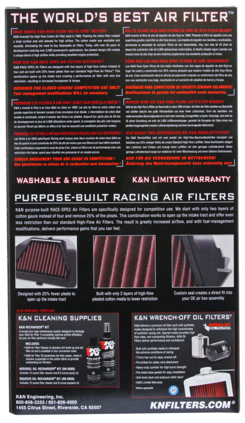 K&N Kawasaki ZX600 Ninja ZX-6R 2009-2019 - Race Specific Race Specific Air Filter thumbnail 8