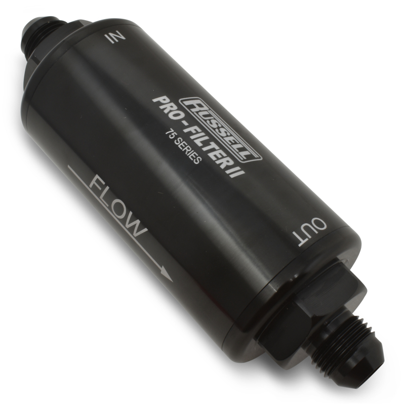Russell ProFilter 2 100 Microns Fuel Filter with -10 AN Inlet Size 751010 Filter, Pro-Filter 2, 75 Series, Male In/Out, Microns, 6.25 in. Length, Aluminum, Black, Each thumbnail 8
